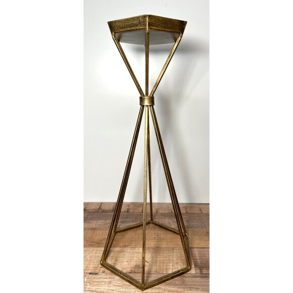 Geometric Brass Metallic Candle Holder Modern Home Decor Accent - Picture 2 of 5